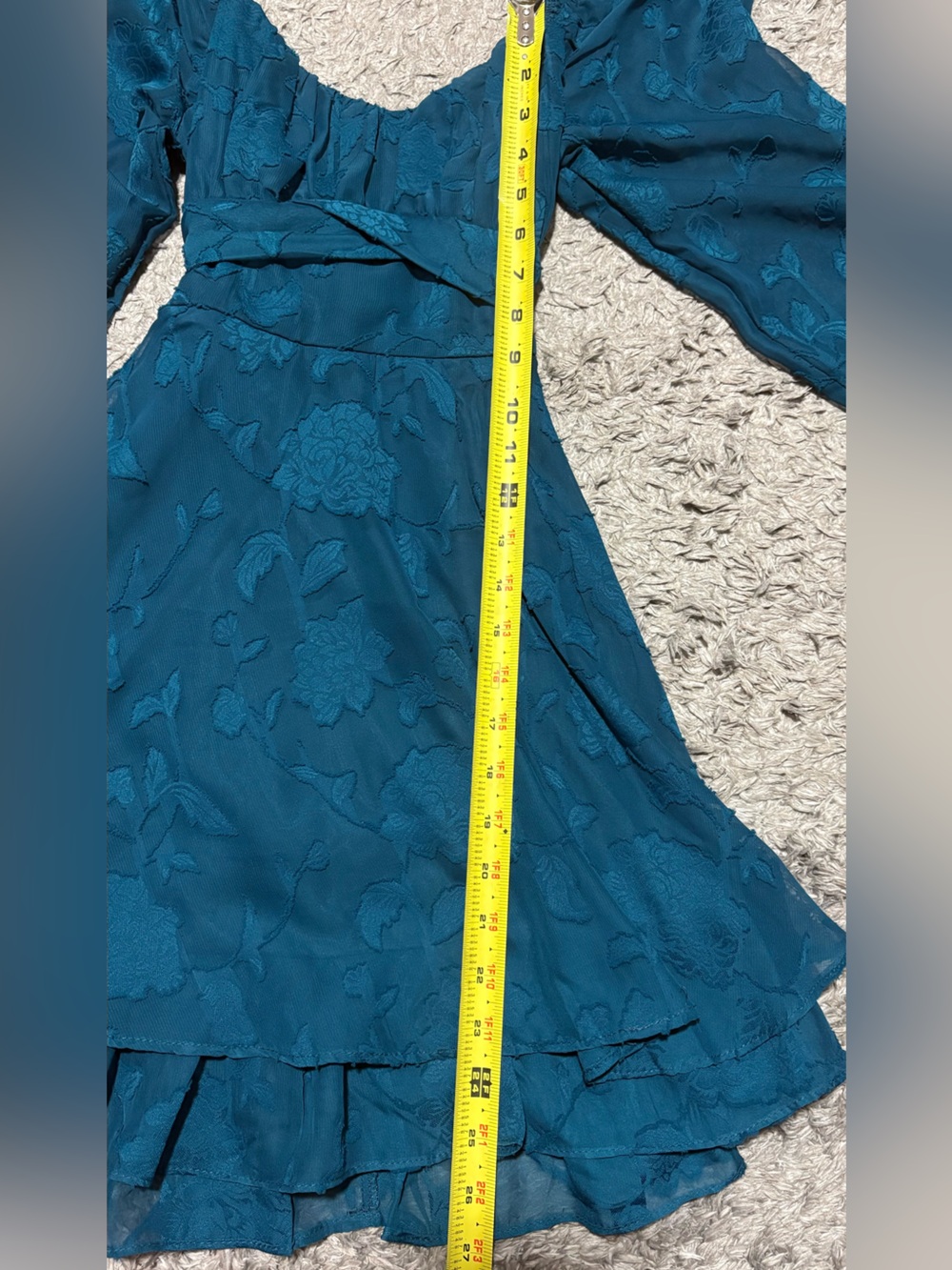 Allison + Kelly Teal Floral Jacquard Puff Sleeve Mini Dress Size S - Picture 5 of 7